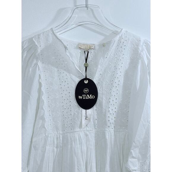 By Timo Cotton Eyelet Lace Mini Dress in White Size XS - Picture 4 of 8